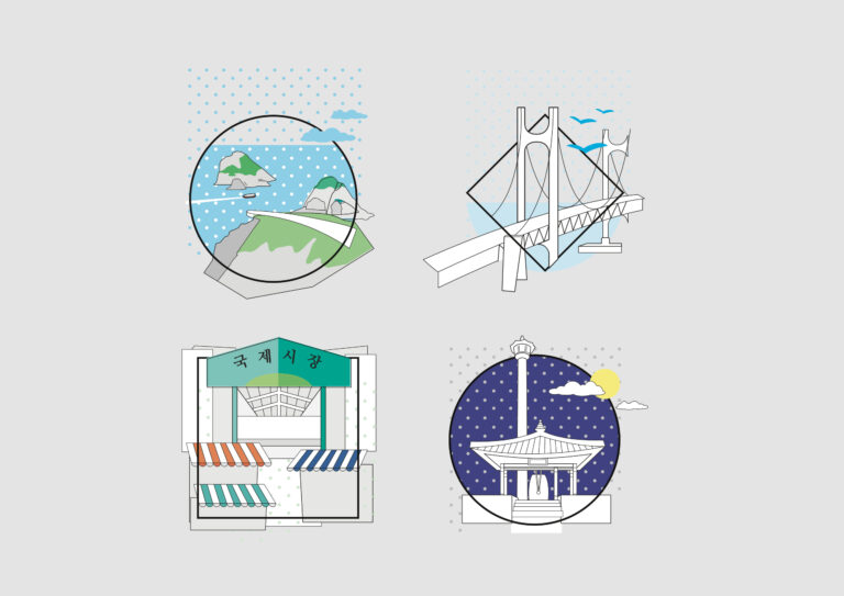 부산문화재단 소주잔 일러스트 홍보물